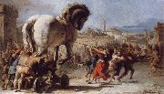 TIEPOLO, Giovanni Domenico The Building of the Trojan Horse The Procession of the Trojan Horse into Troy oil on canvas
